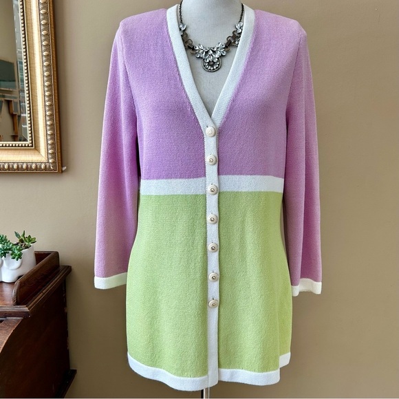 St John Pastel Color Block Santana Knit Color Block Cardigan Sweater Jacket M - Picture 4 of 10